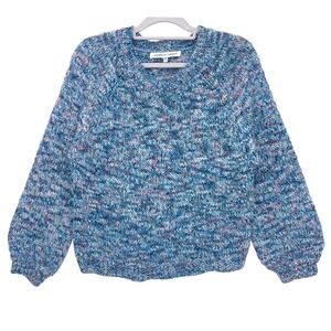 cupcakes and cashmere Blue Multi Space Dye Knit Sweater M Chunky Raglan Crewneck